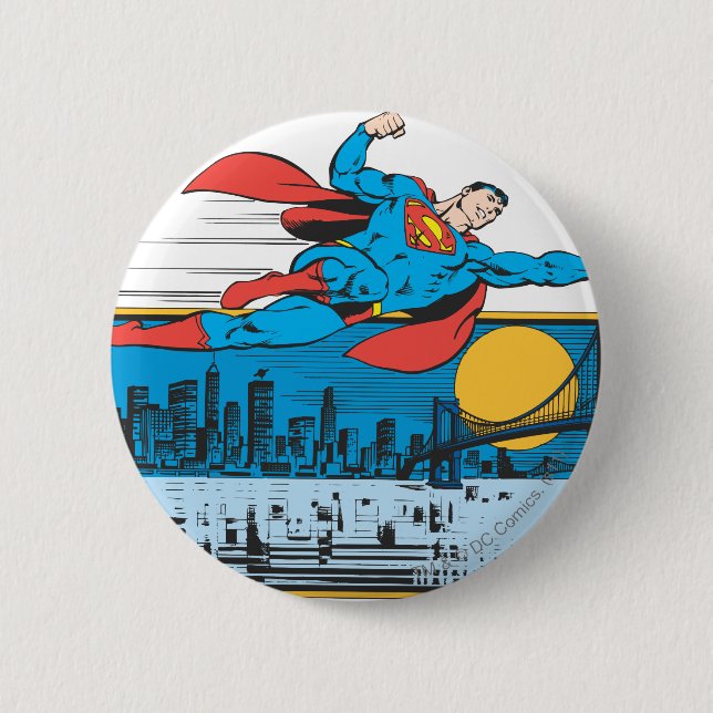 Macaron Rond 5 Cm Superman Traverse La Ville (Devant)