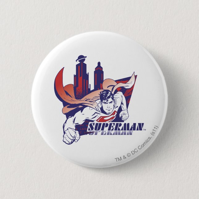 Macaron Rond 5 Cm Superman Ville et nom (Devant)