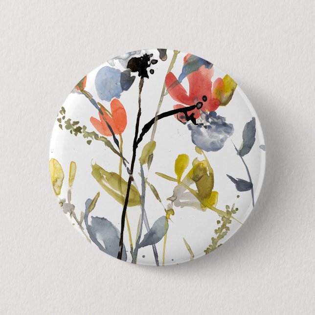 Macaron Rond 5 Cm Superposition de fleurs - Aquarelle Fleurs et tige (Devant)