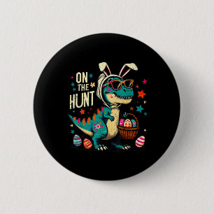 Macaron Rond 5 Cm Sur La Chasse Dino Joyeux Jour de Pâques T-rex Din