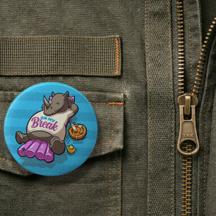 Macaron Rond 5 Cm Sur ma pause drôle détendu Rhinocéros Piscine Band