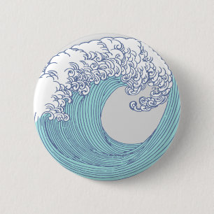 Macaron Rond 5 Cm Surf asiatique japonais Vague Art Ocean Art