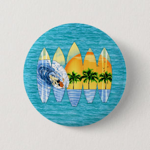 Macaron Rond 5 Cm Surfer et planches de surf