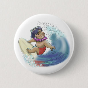 Macaron Rond 5 Cm Surfer hawaïen