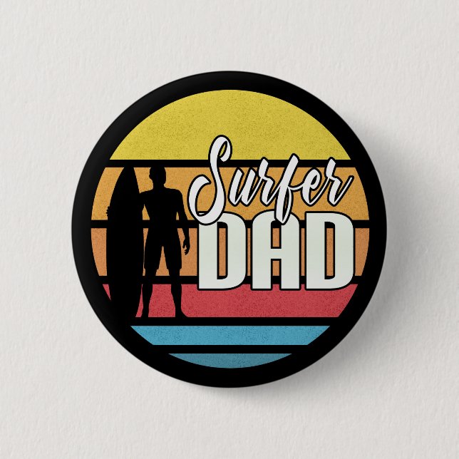 Macaron Rond 5 Cm Surfer Papa Fête des pères Art Tropical | Bouton d (Devant)