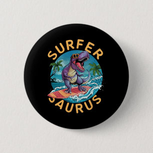 Macaron Rond 5 Cm Surfeur Saurus T-rex Dinosaures Surfant Cavalier D