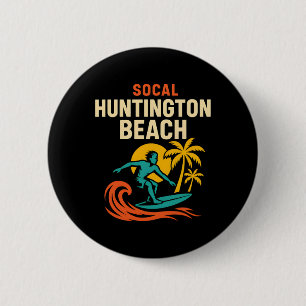 Macaron Rond 5 Cm Surfeur Socal Huntington Beach Vintage Hommes Plag