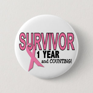 Macaron Rond 5 Cm SURVIVANT de CANCER DU SEIN 1 an et compte