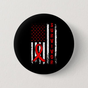 Macaron Rond 5 Cm Survivant et gagner la maladie cardiaque Drapeau a