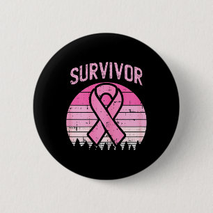 Macaron Rond 5 Cm Survivant Retro Cancer du sein Pink Ribbon Sensibi