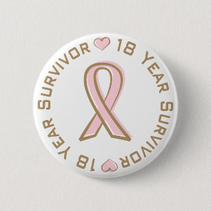 Macaron Rond 5 Cm Survivant rose de cancer du sein de ruban 18 ans