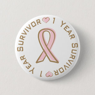 Macaron Rond 5 Cm Survivant rose de cancer du sein de ruban 1 an
