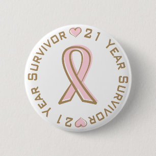 Macaron Rond 5 Cm Survivant rose de cancer du sein de ruban 21 ans