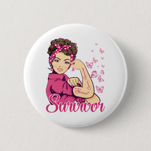 Macaron Rond 5 Cm Survivant Rosie Riveter Sensibilisation au cancer 