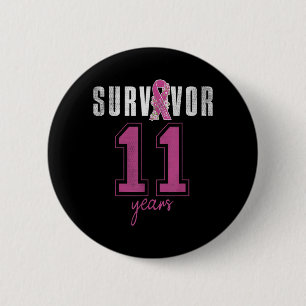 Macaron Rond 5 Cm Survivante 11 ans Ruban d'octobre Cancer du sein