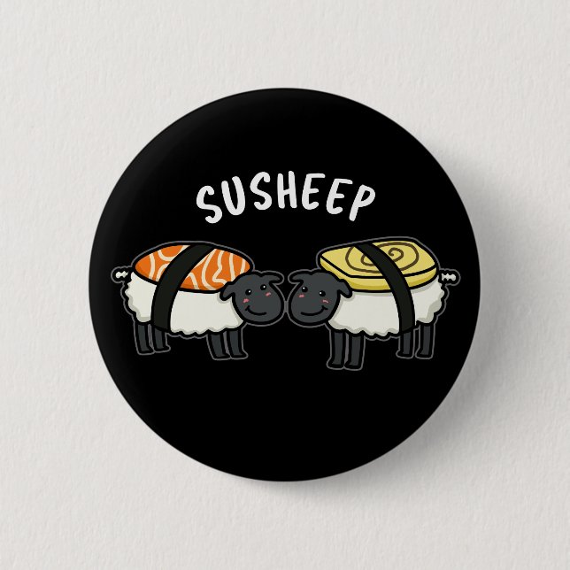 Macaron Rond 5 Cm Susheep Funny Sushi Sheep Pun Dark BG (Devant)