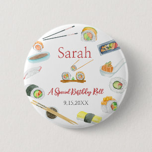 Macaron Rond 5 Cm Sushi et sashimi d'anniversaire aquarelle blanc