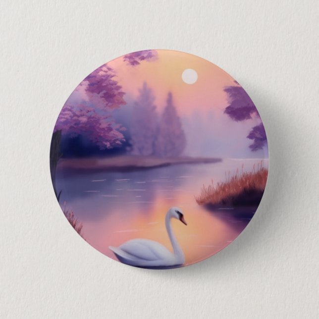 Macaron Rond 5 Cm swan in the pond during sunset (Devant)