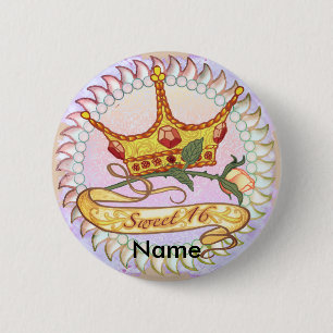 Macaron Rond 5 Cm Sweet 16 Anniversaire Princesse bouton épingle