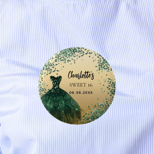 Macaron Rond 5 Cm Sweet 16 robe en or vert émeraude