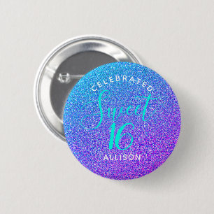Macaron Rond 5 Cm Sweet 16 Turquoise Purple Parties scintillant Anni