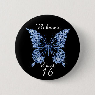 Macaron Rond 5 Cm Sweet 16th Birthday Butterfly Personnalisé