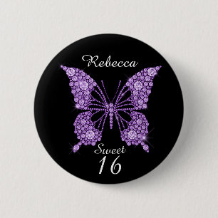 Macaron Rond 5 Cm Sweet 16th Birthday Butterfly Personnalisé