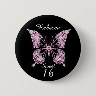 Macaron Rond 5 Cm Sweet 16th Birthday Butterfly Personnalisé