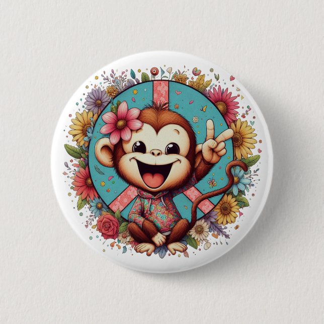 Macaron Rond 5 Cm Sweet Baby Peace Monkey Button (Devant)
