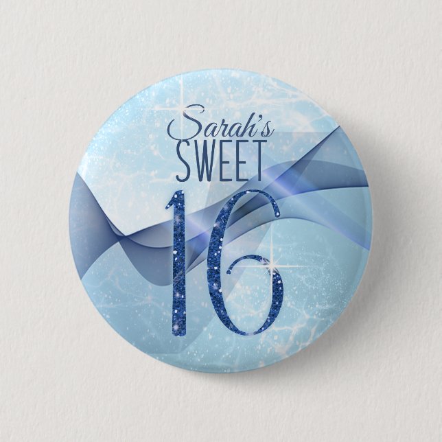 Macaron Rond 5 Cm Sweet sixteen bleu  à percussion ID652 (Devant)