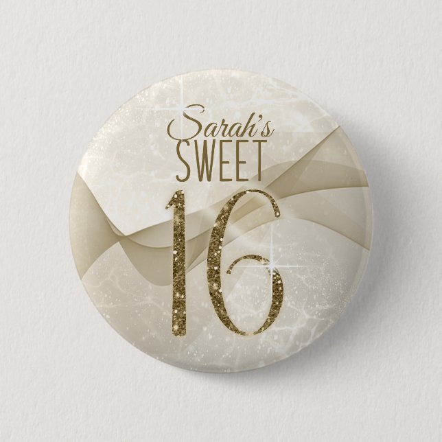 Macaron Rond 5 Cm Sweet sixteen d'éclaboussures Gold ID652 (Devant)