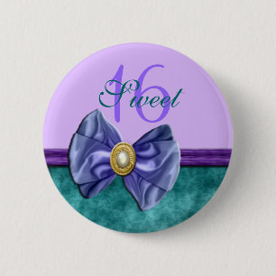 Macaron Rond 5 Cm "sweet sixteen" violet turquoise 16 ans