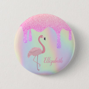 Macaron Rond 5 Cm Sweet tendance Holographique, Flamant rose rose