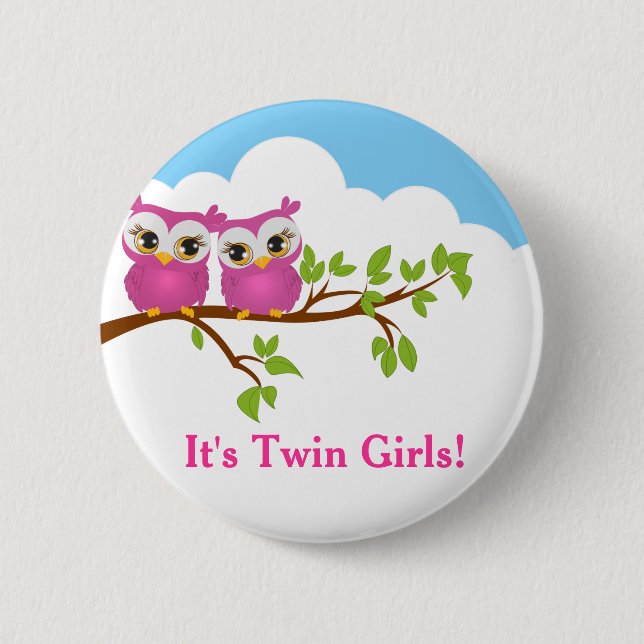 Macaron Rond 5 Cm Sweet Twins Owls Girl Baby Button (Devant)