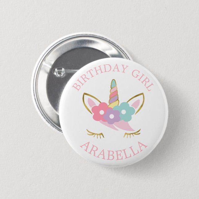 Macaron Rond 5 Cm Sweet Unicorne "Fille d'anniversaire" Personnalisé (Devant & derrière)