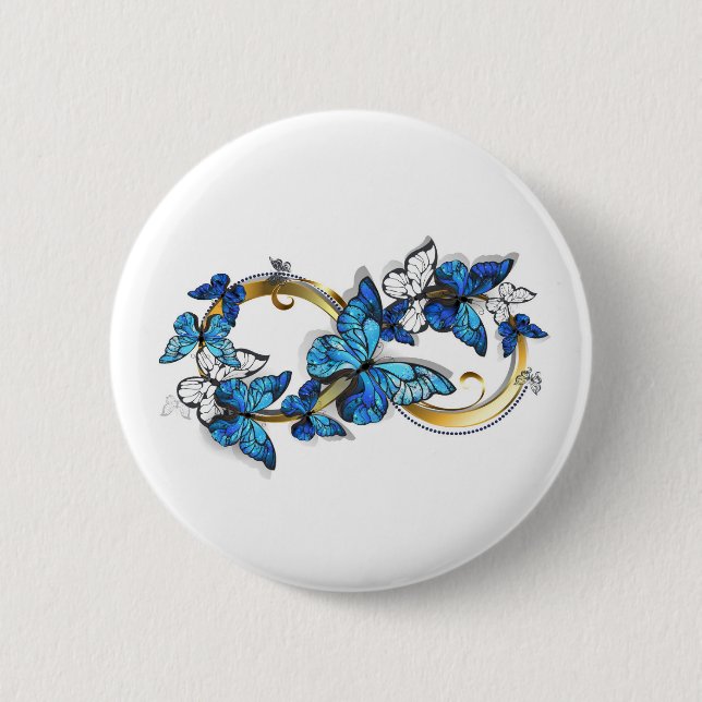 Macaron Rond 5 Cm Symbol Infinity of Blue Morpho Butterflies (Devant)