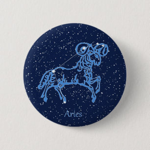Macaron Rond 5 Cm Symbole Aries Constellation et Zodiac avec étoile
