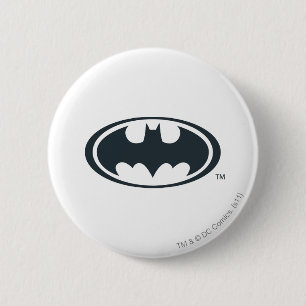 Macaron Rond 5 Cm Symbole Batman   Logo noir et blanc
