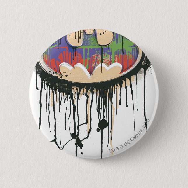 Macaron Rond 5 Cm Symbole Batman | Logo rouge violet vert (Devant)