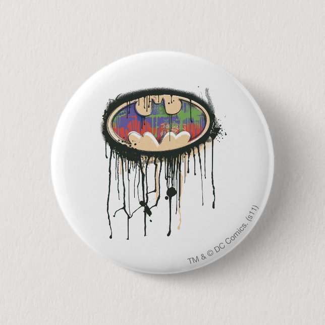 Macaron Rond 5 Cm Symbole Batman | Logo rouge violet vert (Devant)