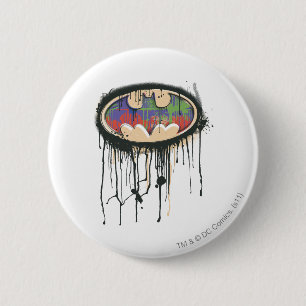 Macaron Rond 5 Cm Symbole Batman   Logo rouge violet vert