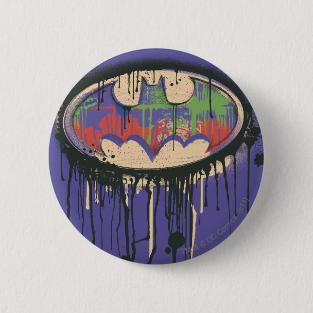 Macaron Rond 5 Cm Symbole Batman | Logo rouge violet vert (Devant)
