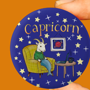 Macaron Rond 5 Cm Symbole Capricorne Zodiac Star