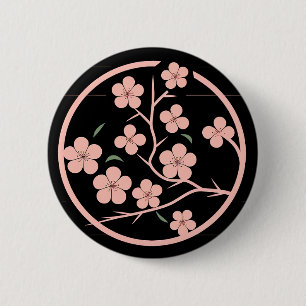 Macaron Rond 5 Cm Symbole cerisier, minimalisme, rose, japonais