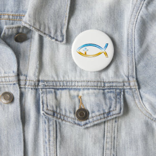 Macaron Rond 5 Cm Symbole chrétien de poissons avec le crucifix -