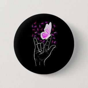 Macaron Rond 5 Cm Symbole d'amour Papillon Sensibilisation au cancer