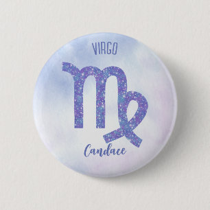 Macaron Rond 5 Cm Symbole d'astrologie Virgo personnalisé violet