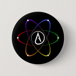 Macaron Rond 5 Cm Symbole d'atome athée arc-en-ciel blanc