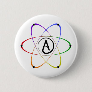 Macaron Rond 5 Cm Symbole d'atome athée arc-en-ciel noir