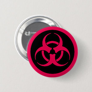 Macaron Rond 5 Cm Symbole de biodanger rouge, broche